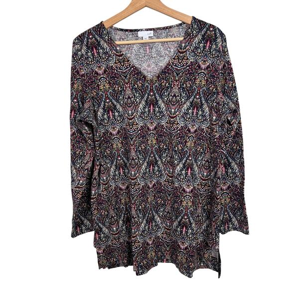 J. Jill Women's Size Medium Multicolor Print Long Sleeve V-Neck Tunic Top - Picture 1 of 8